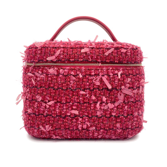 CHANEL VANITY HAND BAG RED TWEED LEATHER 90265917