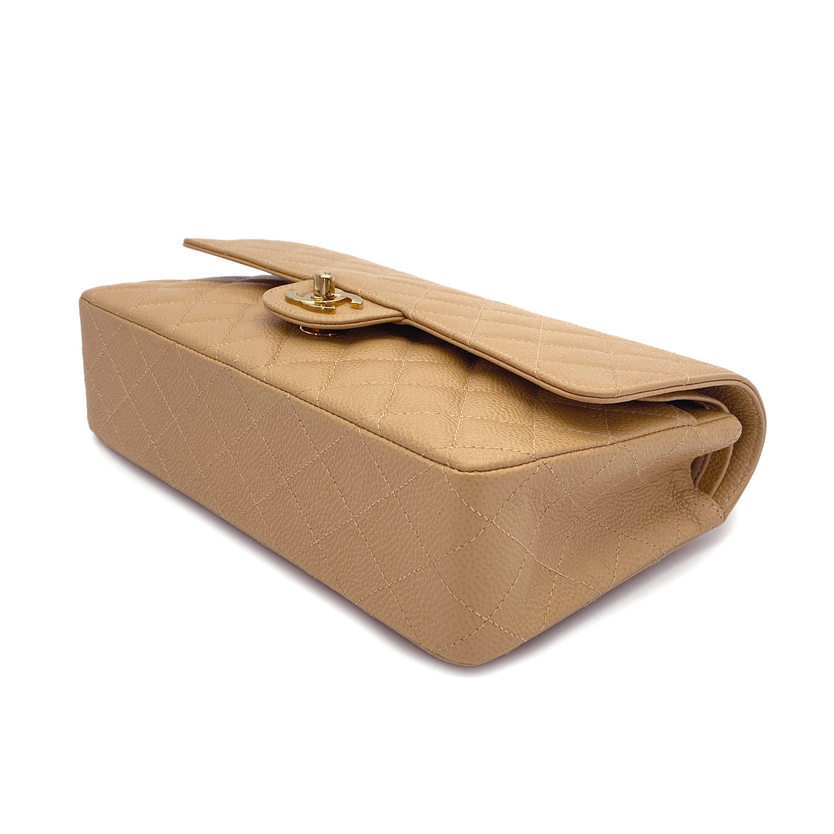 CHANEL VINTAGE CLASSIC FLAP MEDIUM CHAIN SHOULDER BAG BEIGE CAVIAR SKIN 90265918