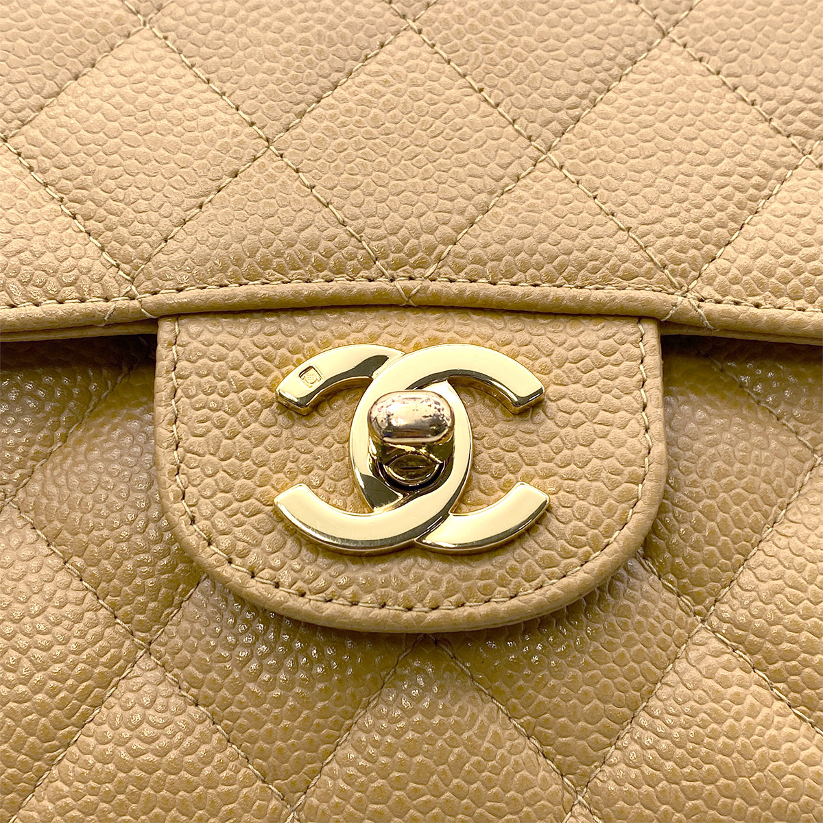 CHANEL VINTAGE CLASSIC FLAP MEDIUM CHAIN SHOULDER BAG BEIGE CAVIAR SKIN 90265918