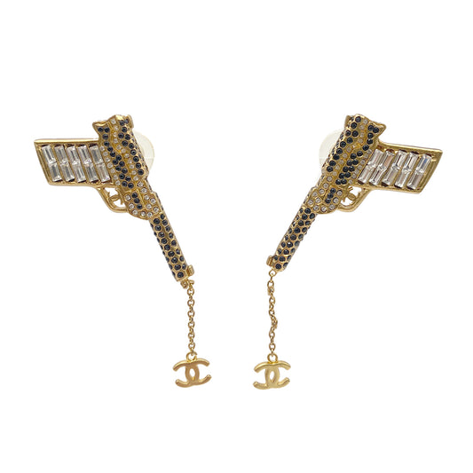 CHANEL EARRINGS COCOMARK RHINESTONE GUN MOTIF ACCESSORY 01A 90265932