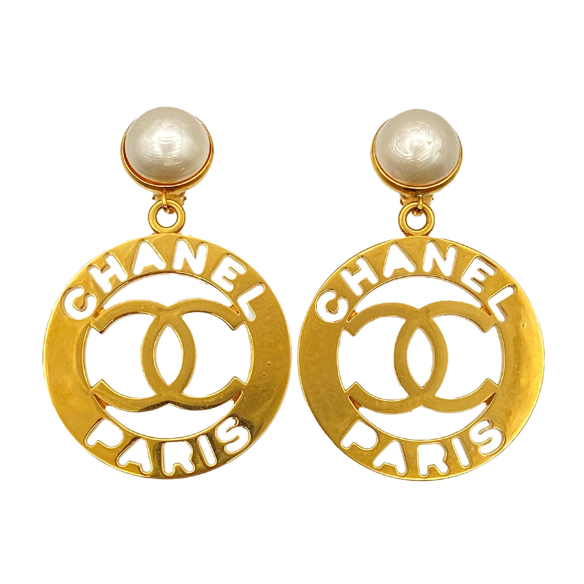 CHANEL VINTAGE EARRINGS COCOMARK LOGO FAKEPEARL SWING ACCESSORY 90265933
