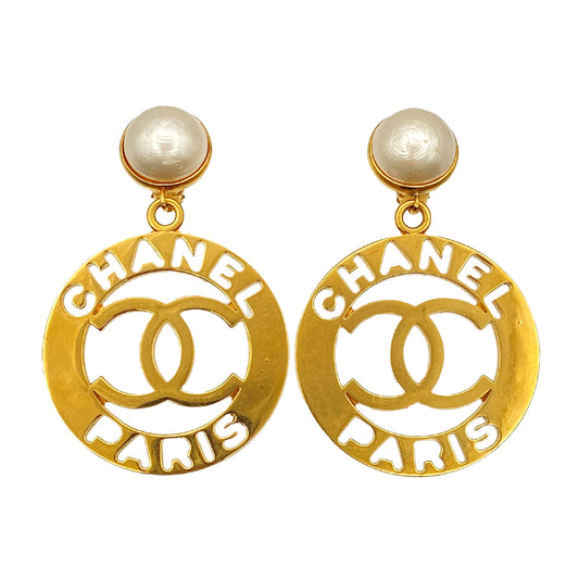 CHANEL VINTAGE EARRINGS COCOMARK LOGO FAKEPEARL SWING ACCESSORY 90265933