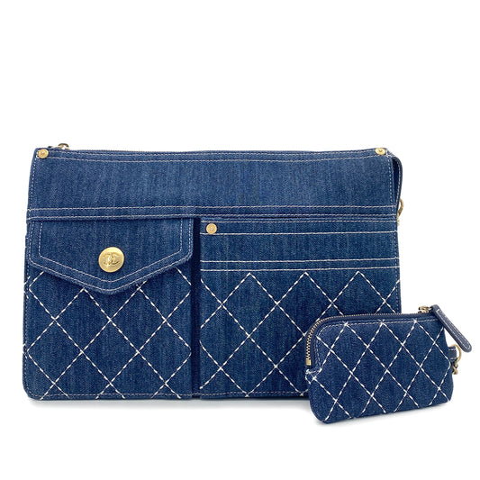 CHANEL MATELASSE CLUTCH BAG BLUE DENIM 90266140