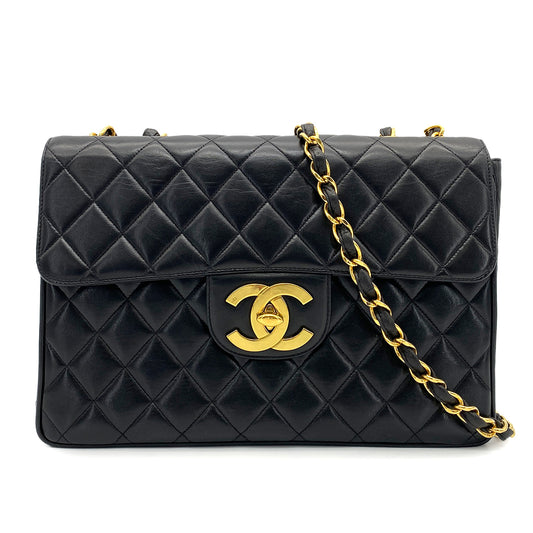 CHANEL VINTAGE JUMBO MATELASSE 30 CHAIN SHOULDER BAG BLACK LAMB SKIN 90266141
