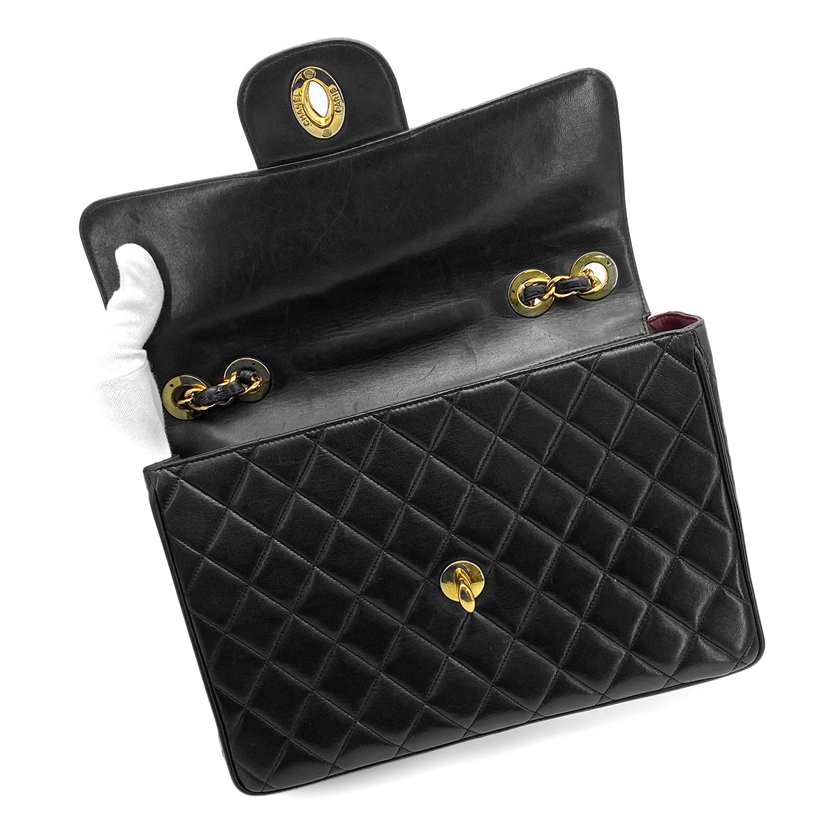 CHANEL VINTAGE JUMBO MATELASSE 30 CHAIN SHOULDER BAG BLACK LAMB SKIN 90266141