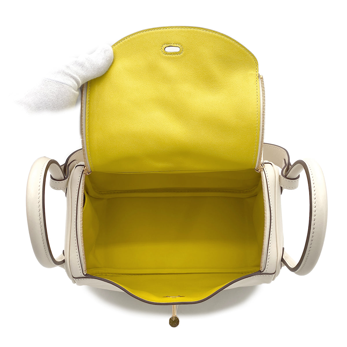 HERMES LINDY 26 VERSO NATA LIME SWIFT SHOULDER BAG U GHW 90266142