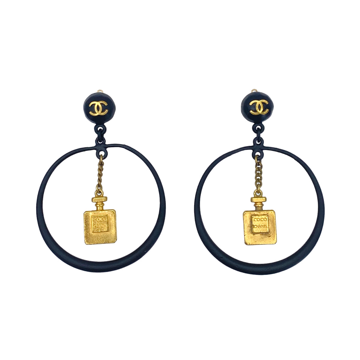 CHANEL VINTAGE EARRINGS COCOMARK HOOP PERFUME ACCESSORY 94C 90266152