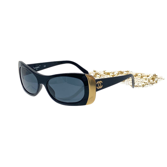 CHANEL SUNGLASSES COCOMARK FAUX PEARL NECKLACE BLACK EYEWEAR 90266155