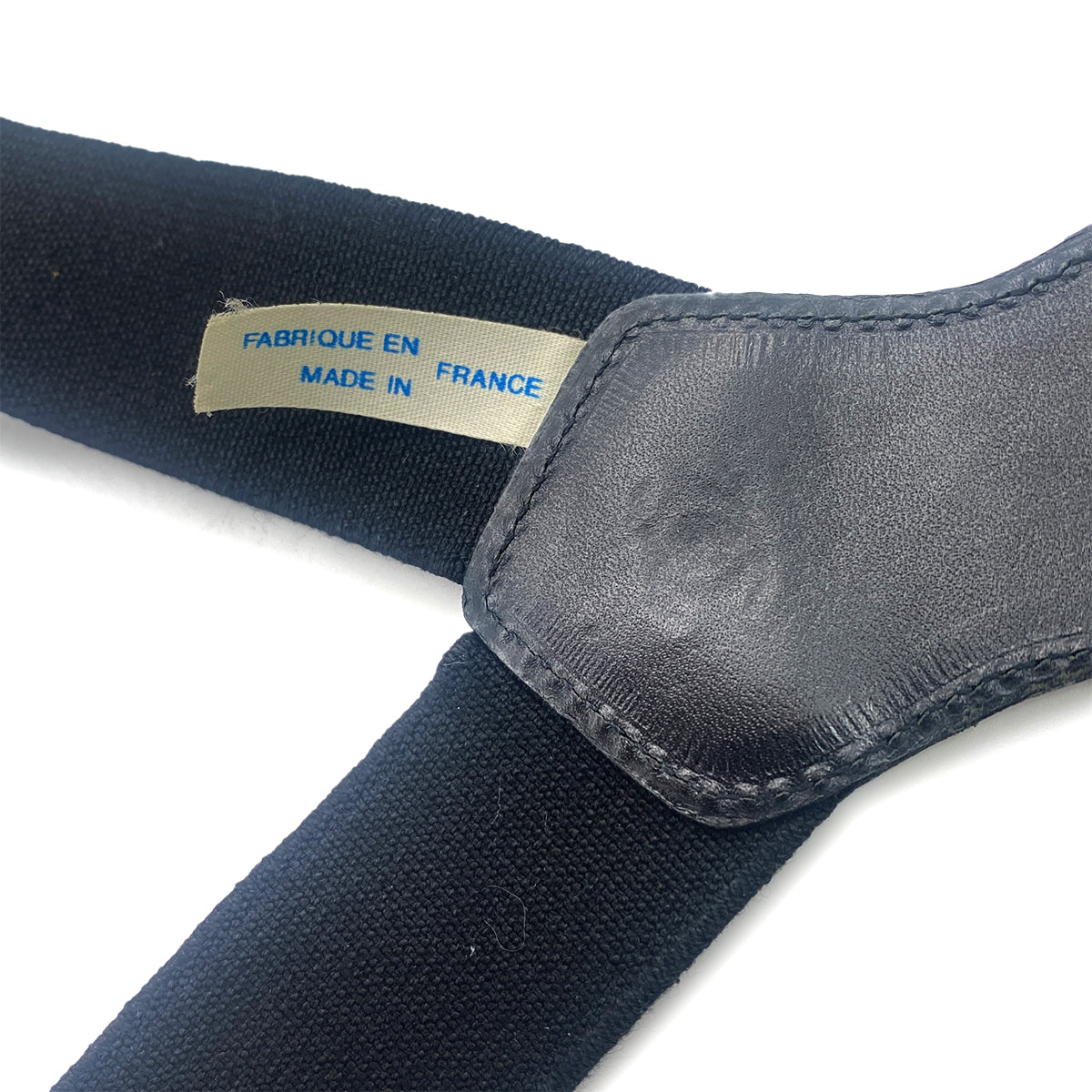 CHANEL VINTAGE SUSPENDER LOGO BLACK WHITE CANVAS LEATHER 90266158