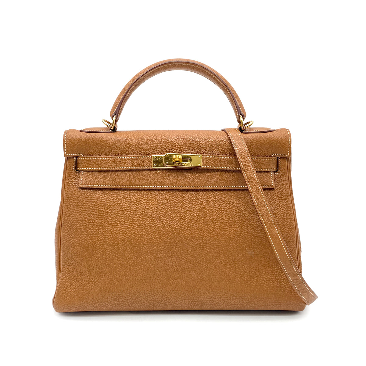 HERMES KELLY 32 RETOURNE GOLD TOGO HAND SHOULDER BAG □G GHW 90266237