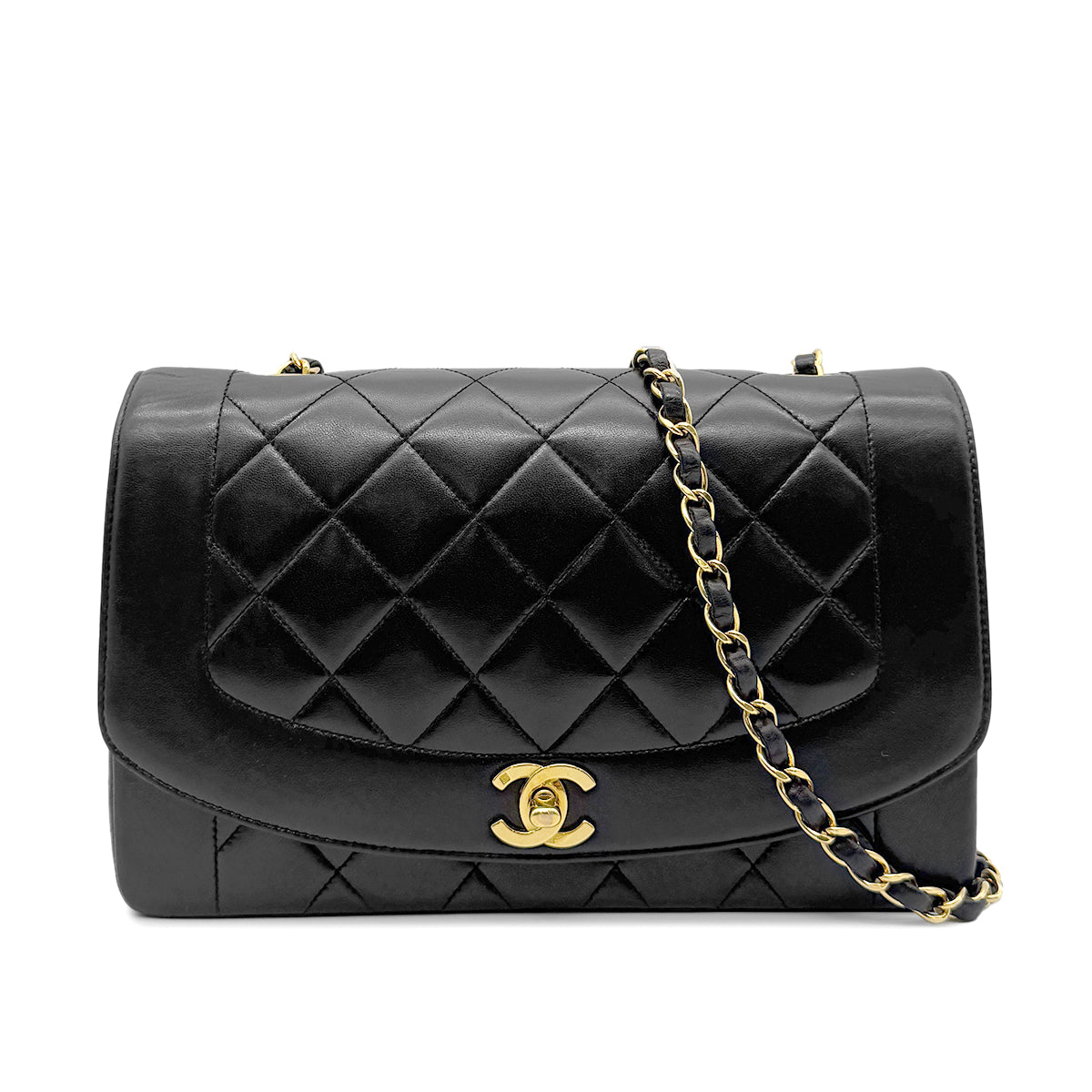CHANEL VINTAGE DIANA MEDIUM CHAIN SHOULDER BAG BLACK LAMB SKIN 90266245