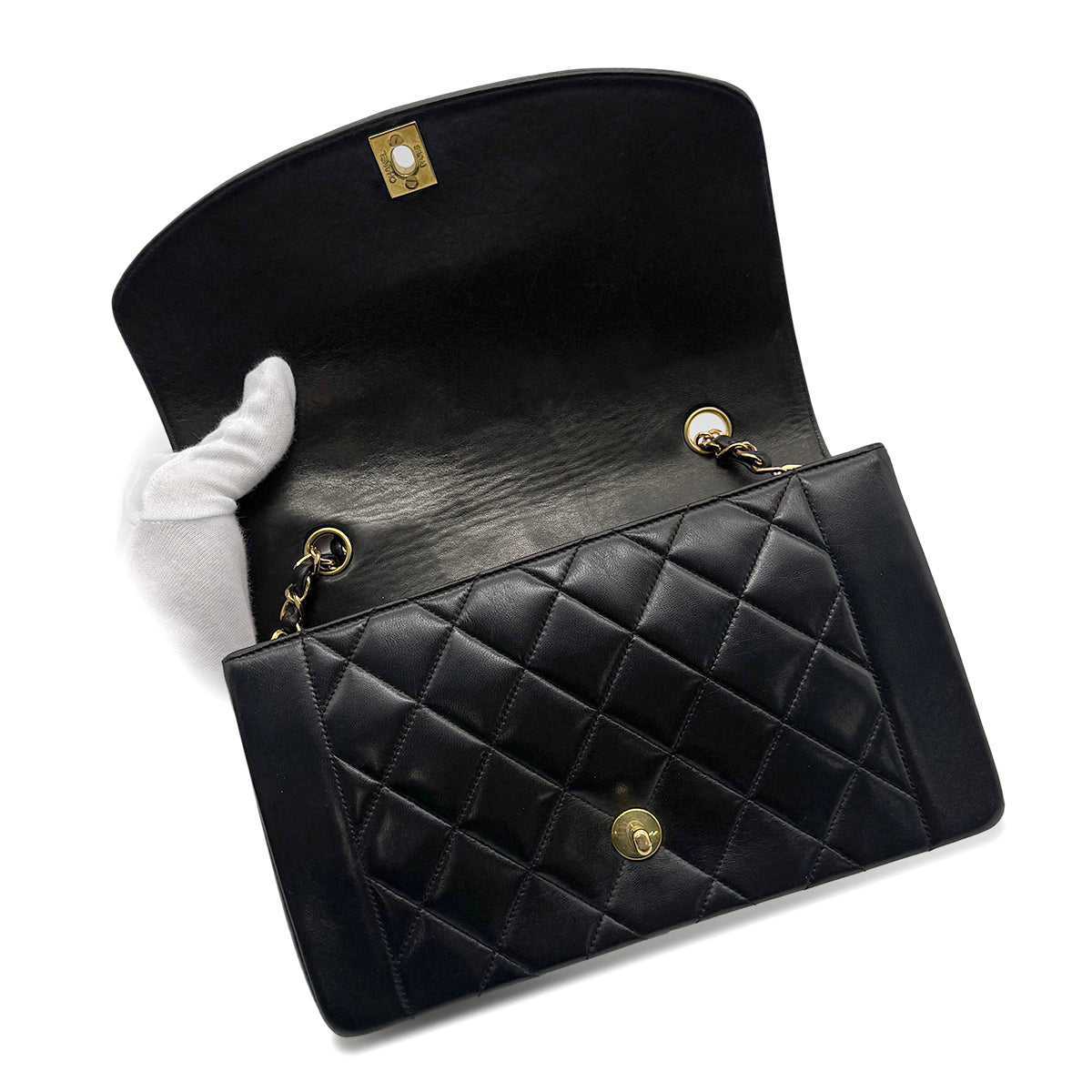 CHANEL VINTAGE DIANA MEDIUM CHAIN SHOULDER BAG BLACK LAMB SKIN 90266245