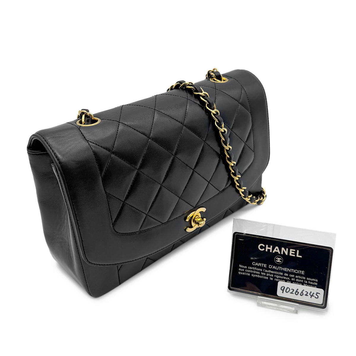 CHANEL VINTAGE DIANA MEDIUM CHAIN SHOULDER BAG BLACK LAMB SKIN 90266245