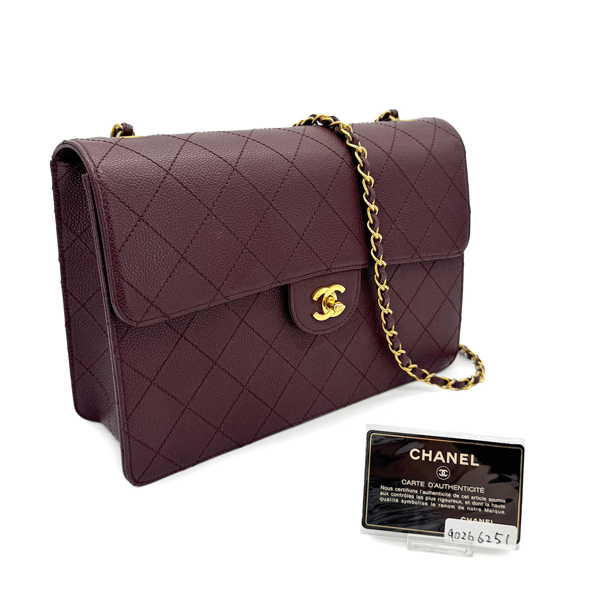 CHANEL VINTAGE MATELASSE CHAIN SHOULDER BAG BORDEAUX CAVIAR SKIN 90266251