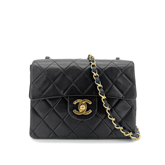 CHANEL VINTAGE MINI SQUARE 17 CHAIN SHOULDER BAG BLACK LAMB SKIN 90266253