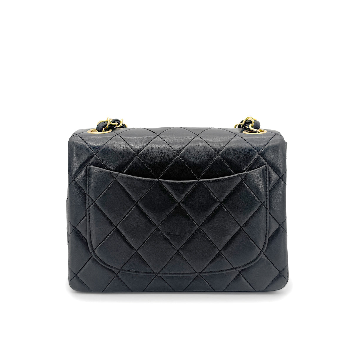 CHANEL VINTAGE MINI SQUARE 17 CHAIN SHOULDER BAG BLACK LAMB SKIN 90266253