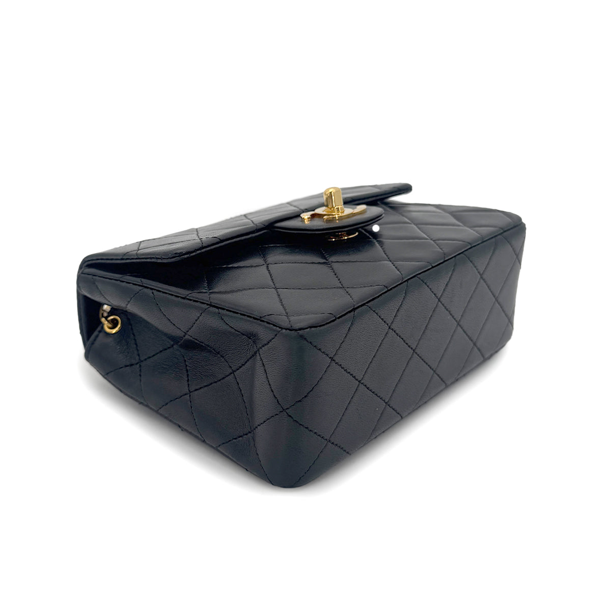 CHANEL VINTAGE MINI SQUARE 17 CHAIN SHOULDER BAG BLACK LAMB SKIN 90266253