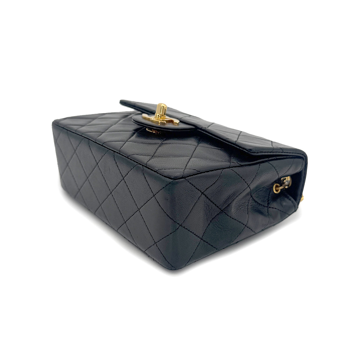 CHANEL VINTAGE MINI SQUARE 17 CHAIN SHOULDER BAG BLACK LAMB SKIN 90266253