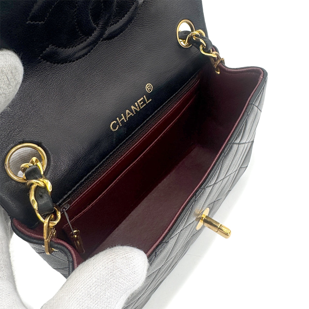 CHANEL VINTAGE MINI SQUARE 17 CHAIN SHOULDER BAG BLACK LAMB SKIN 90266253