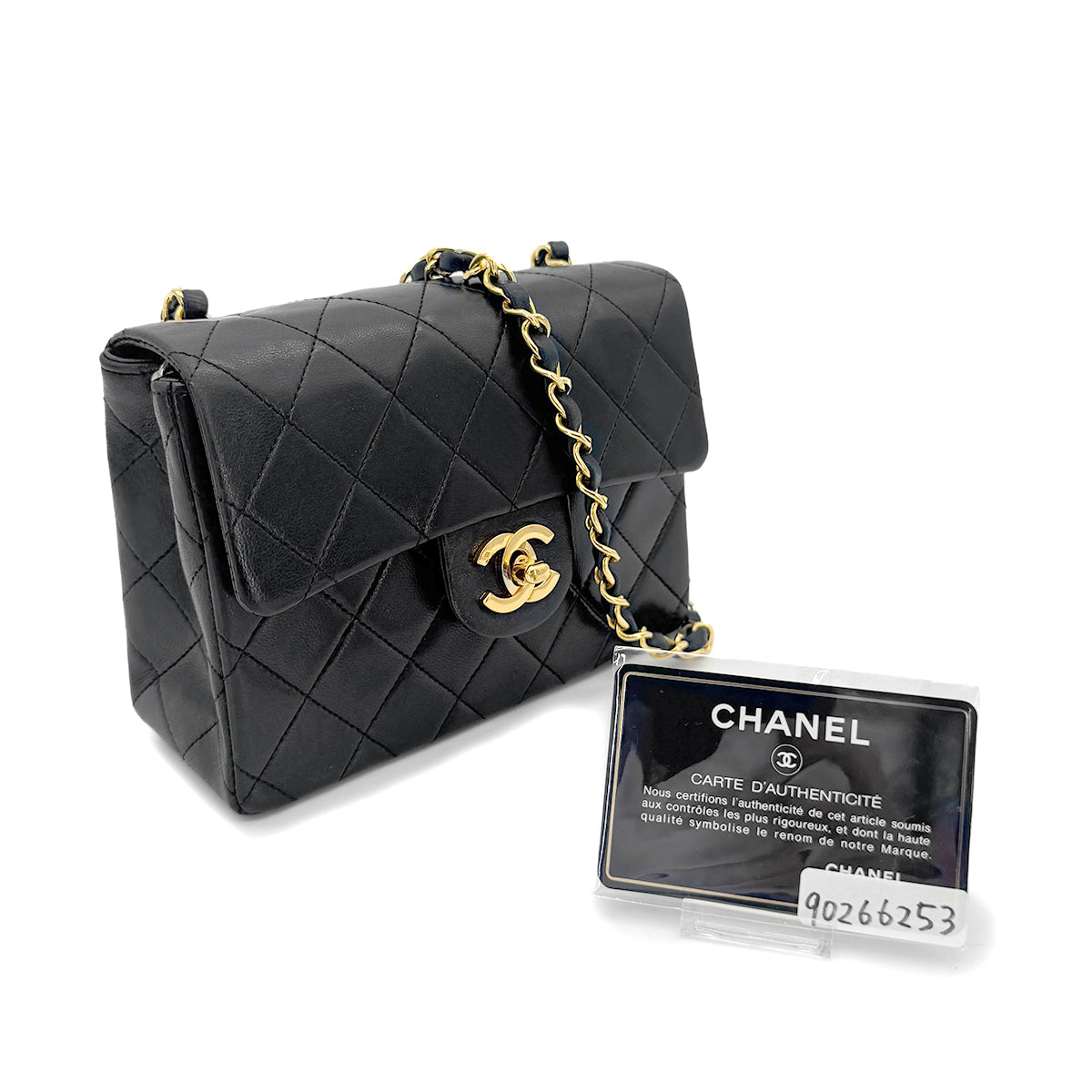 CHANEL VINTAGE MINI SQUARE 17 CHAIN SHOULDER BAG BLACK LAMB SKIN 90266253