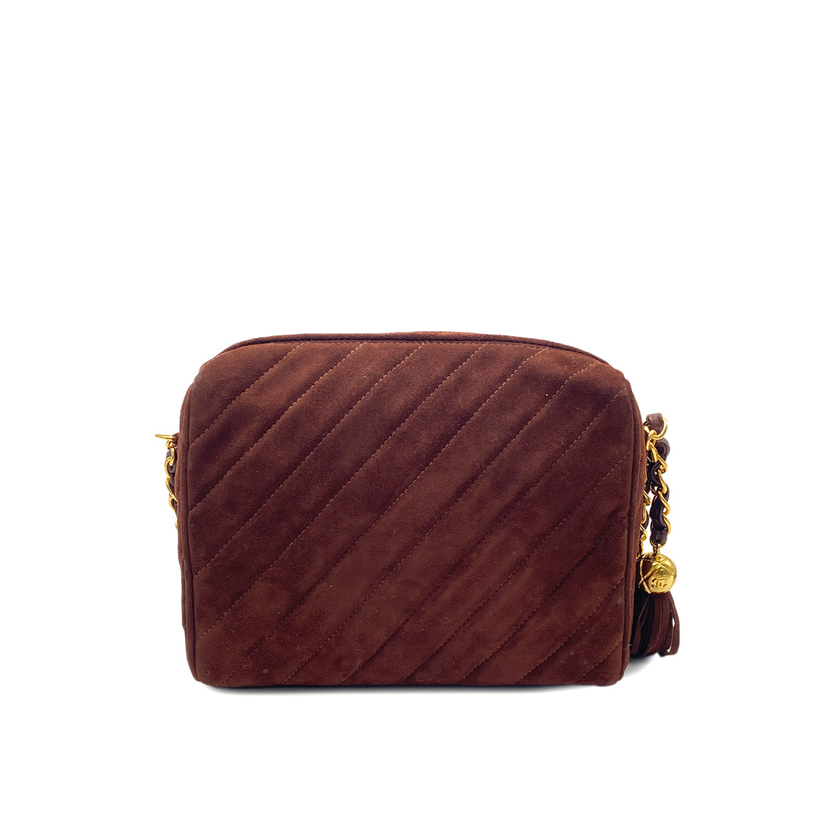 CHANEL VINTAGE FRINGE CHAIN SHOULDER BAG BROWN SUEDE 90266419