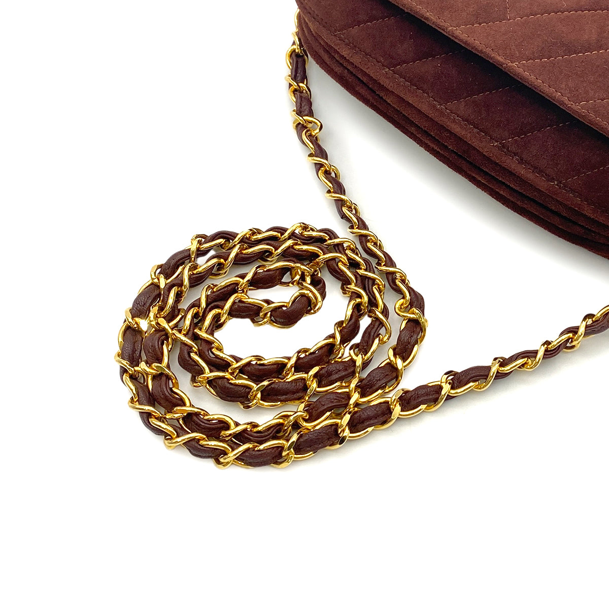 CHANEL VINTAGE FRINGE CHAIN SHOULDER BAG BROWN SUEDE 90266419