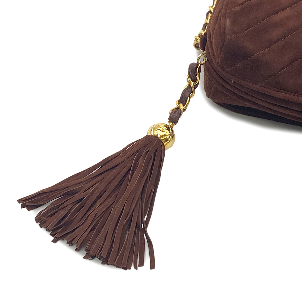 CHANEL VINTAGE FRINGE CHAIN SHOULDER BAG BROWN SUEDE 90266419