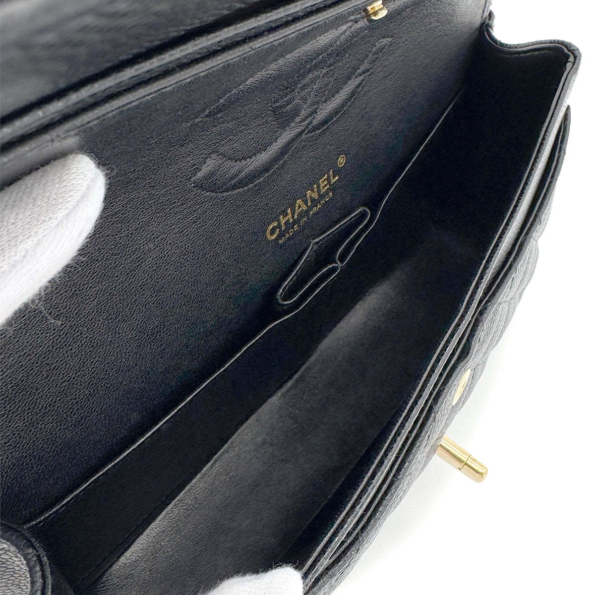 CHANEL VINTAGE CLASSIC FLAP MEDIUM CHAIN SHOULDER BAG BLACK CAVIAR SKIN 90266425