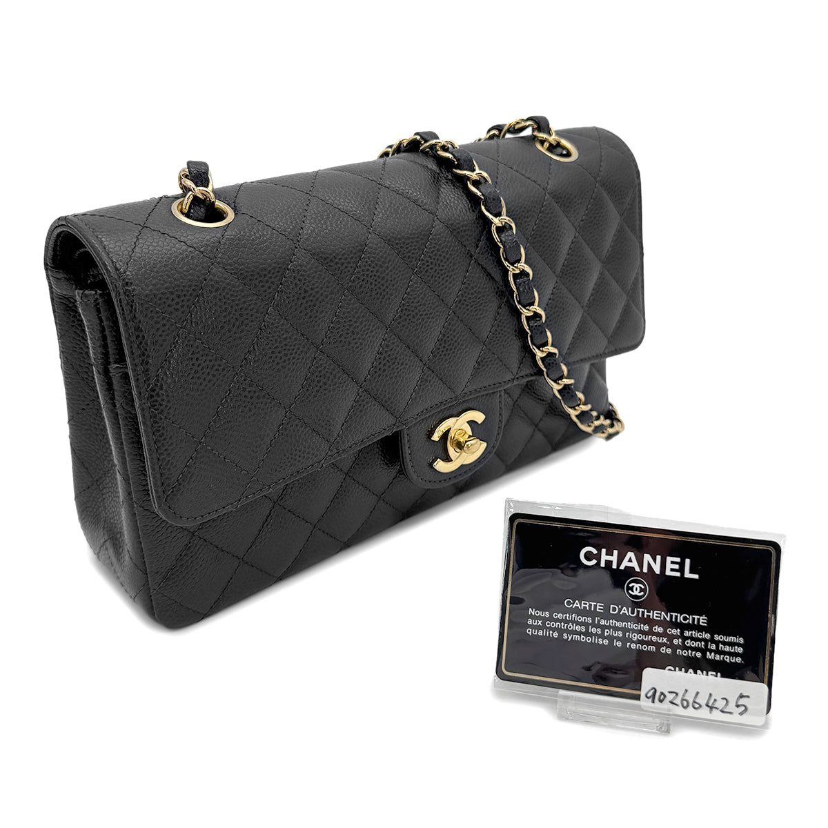 CHANEL VINTAGE CLASSIC FLAP MEDIUM CHAIN SHOULDER BAG BLACK CAVIAR SKIN 90266425