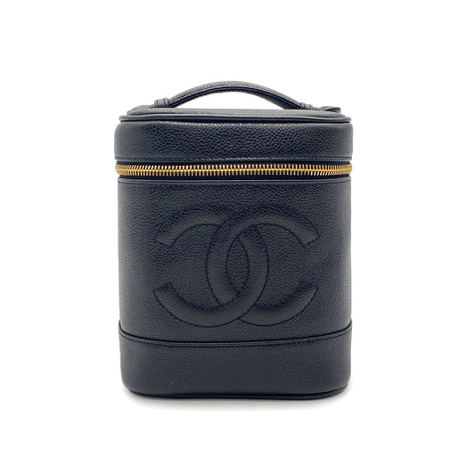 CHANEL VINTAGE VANITY HAND BAG BLACK CAVIAR SKIN 90266435