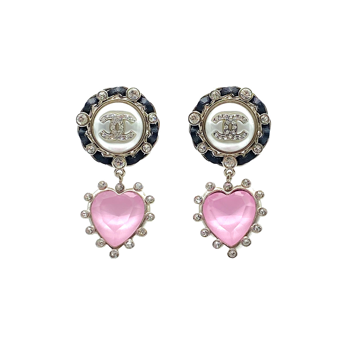 CHANEL EARRINGS COCOMARK SWING HEART RHINESTONE ACCESSORY A21V 90266442