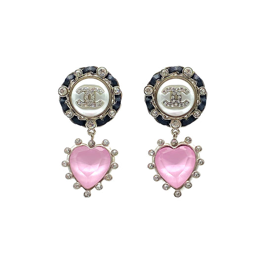 CHANEL EARRINGS COCOMARK SWING HEART RHINESTONE ACCESSORY A21V 90266442
