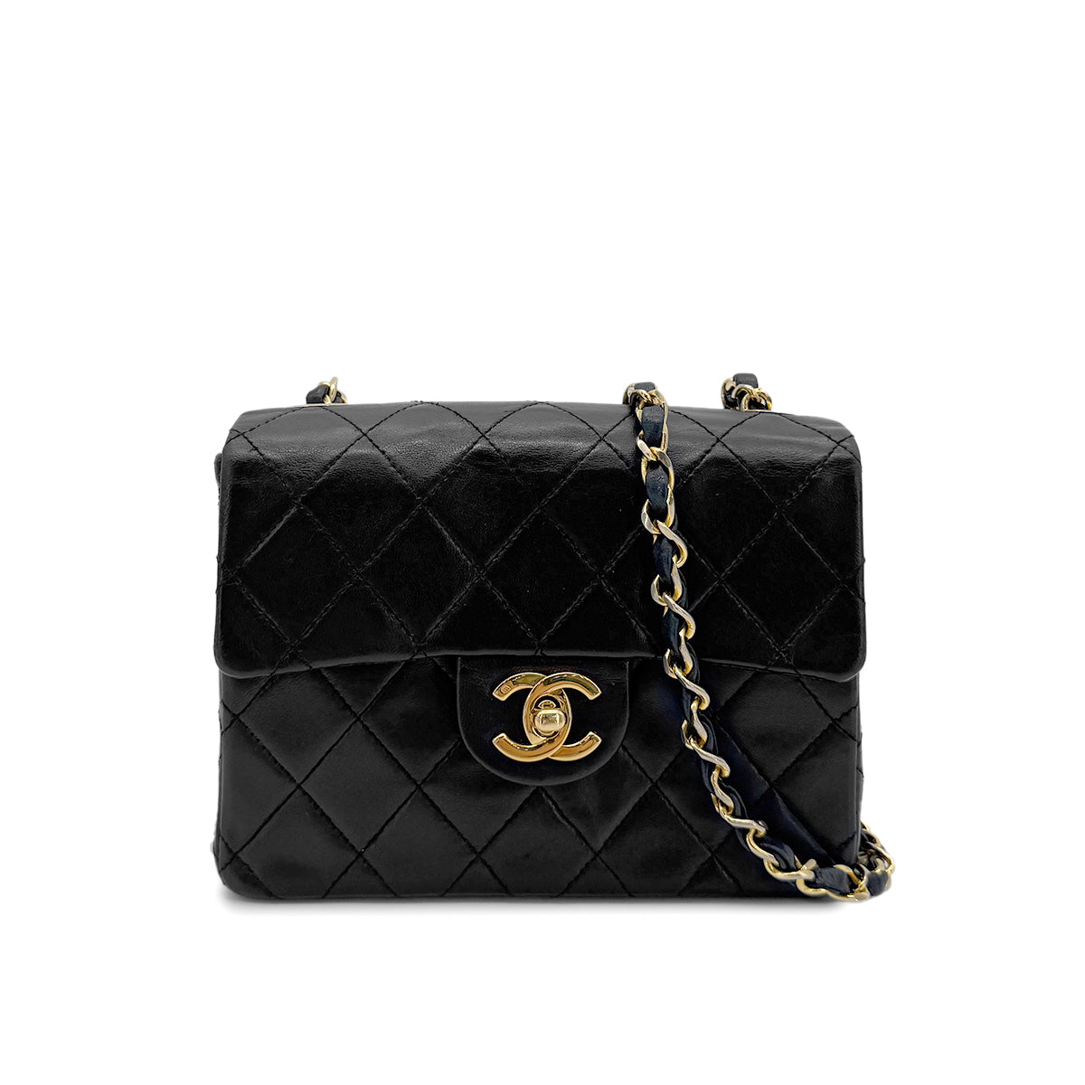 CHANEL VINTAGE MINI SQUARE 17 CHAIN SHOULDER BAG BLACK LAMB SKIN 90266446