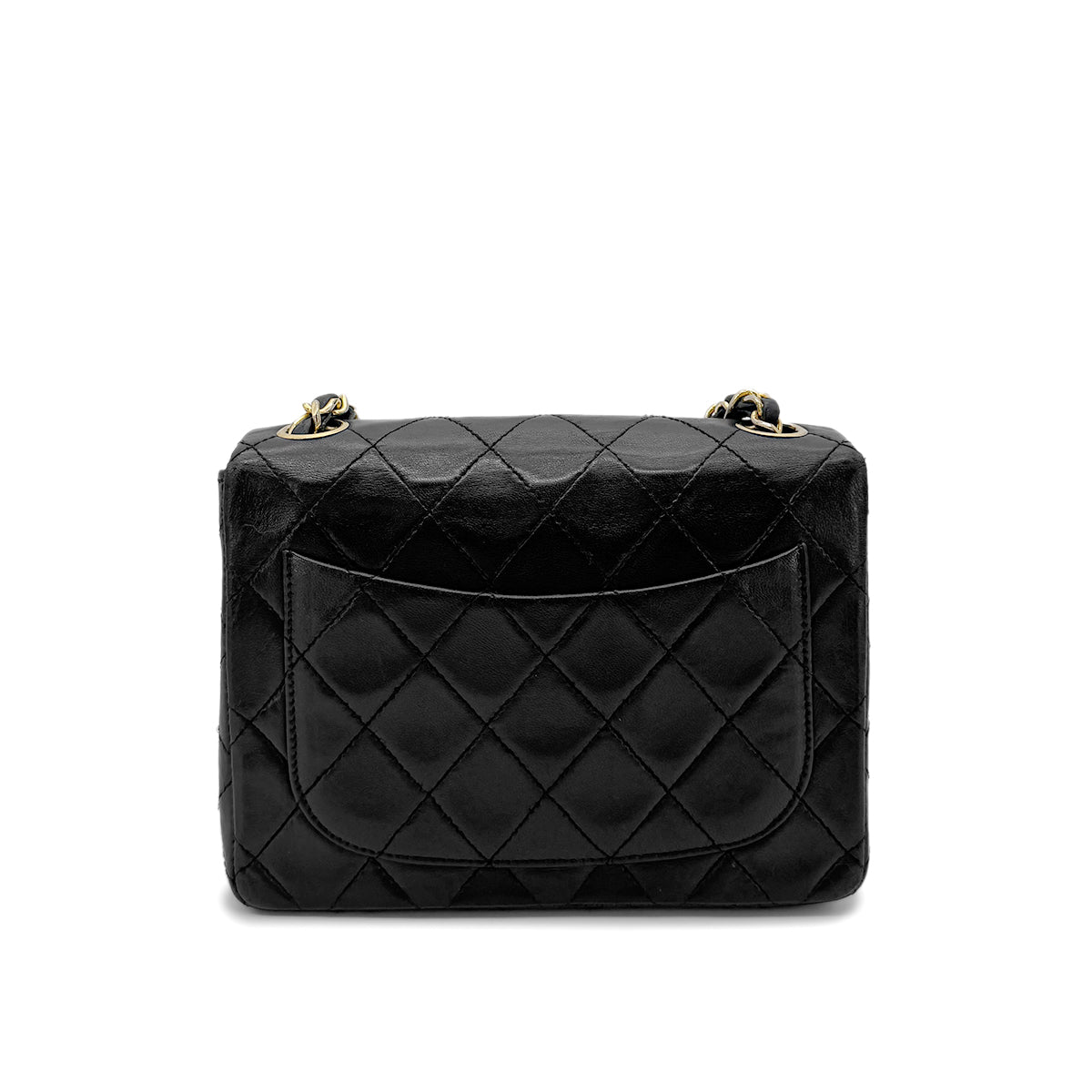 CHANEL VINTAGE MINI SQUARE 17 CHAIN SHOULDER BAG BLACK LAMB SKIN 90266446