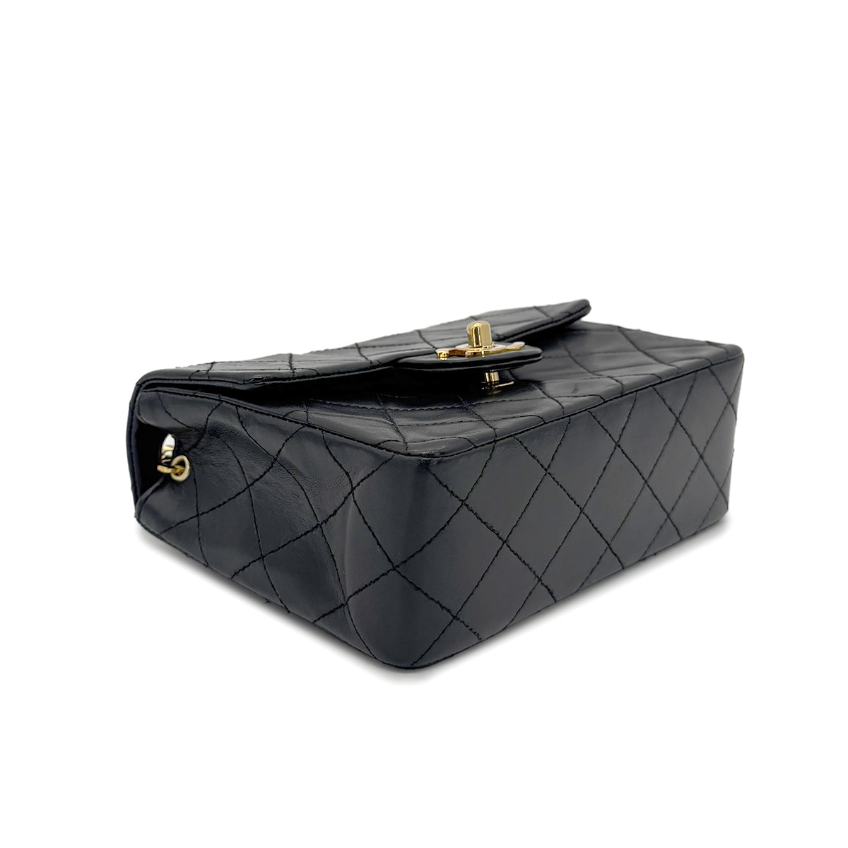 CHANEL VINTAGE MINI SQUARE 17 CHAIN SHOULDER BAG BLACK LAMB SKIN 90266446