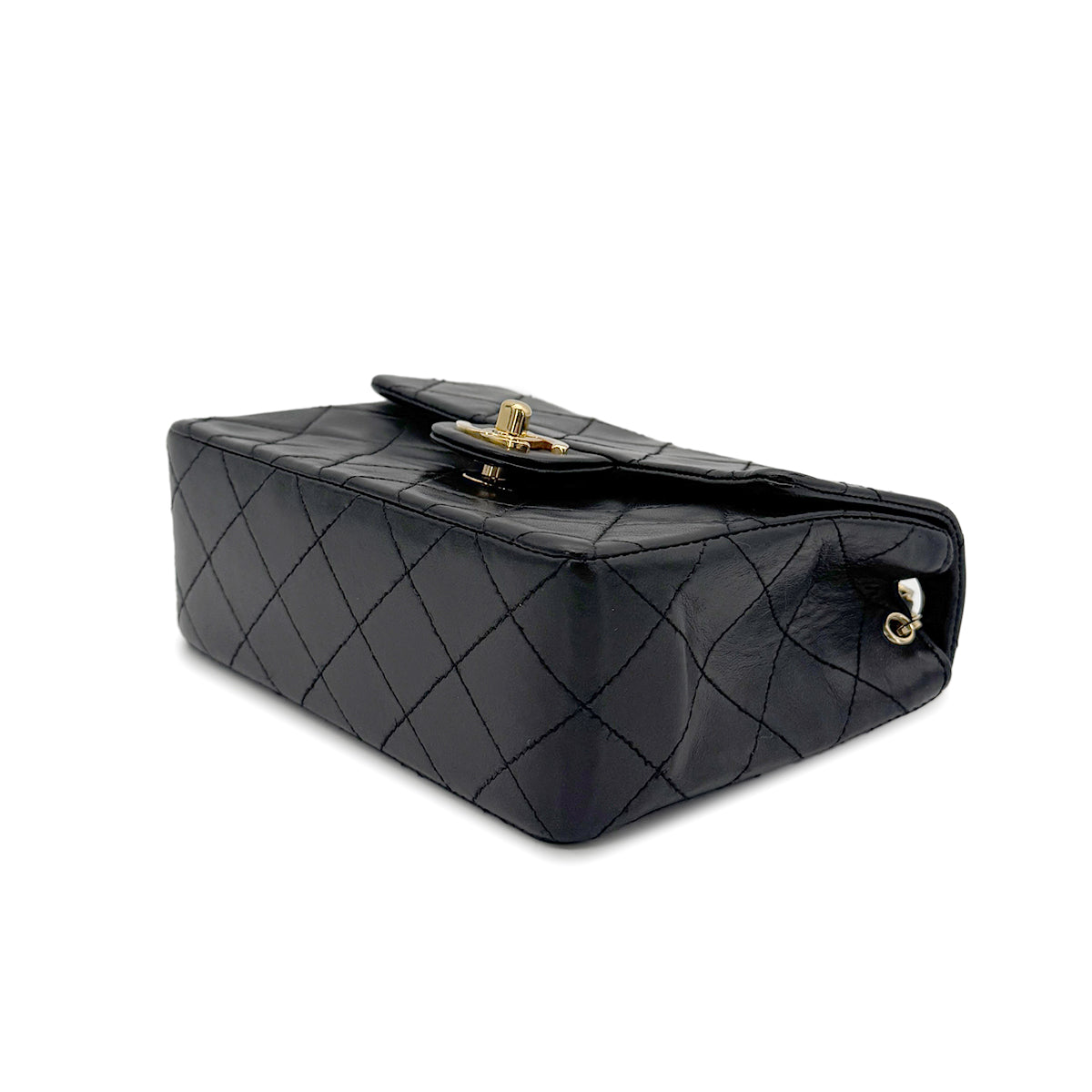 CHANEL VINTAGE MINI SQUARE 17 CHAIN SHOULDER BAG BLACK LAMB SKIN 90266446