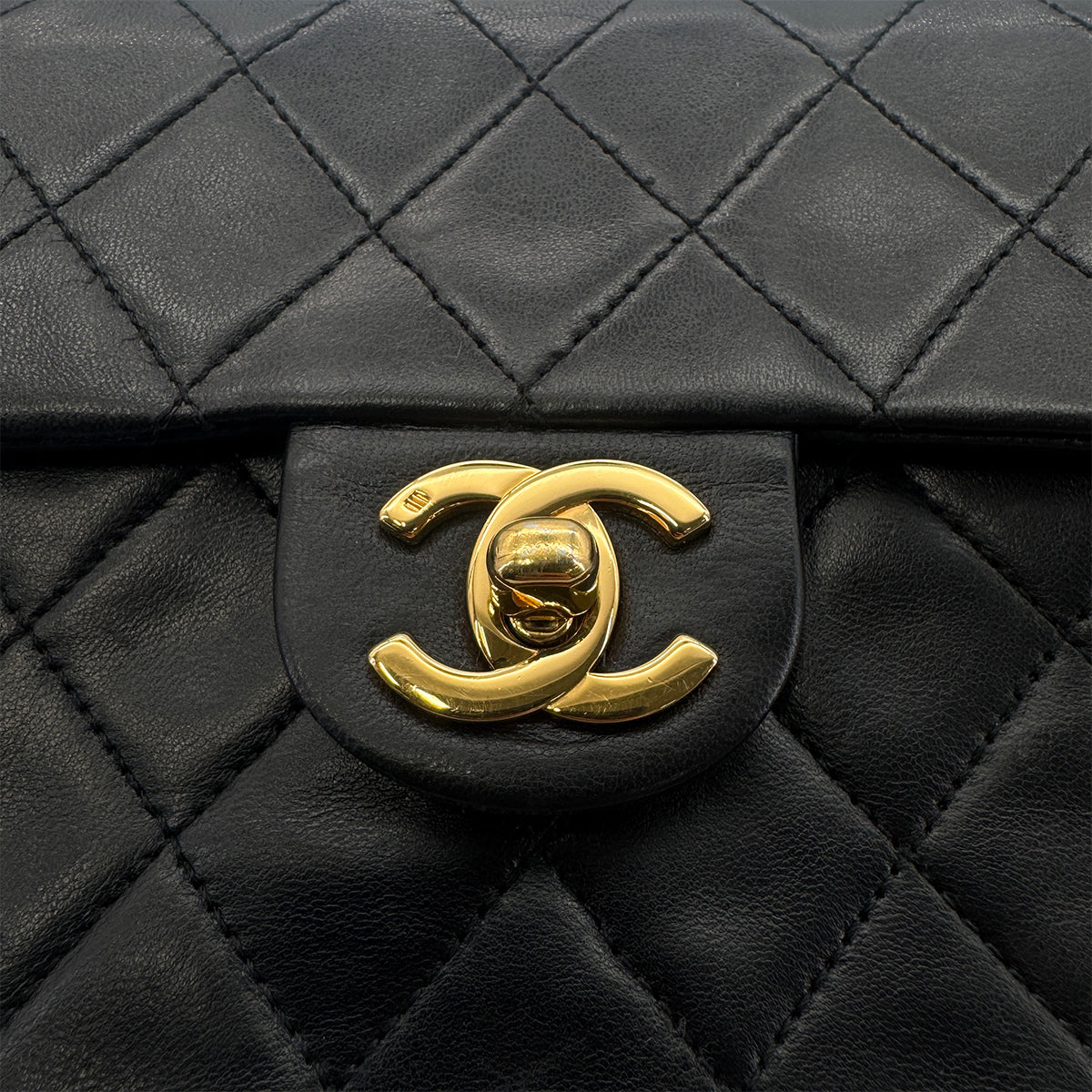 CHANEL VINTAGE MINI SQUARE 17 CHAIN SHOULDER BAG BLACK LAMB SKIN 90266446