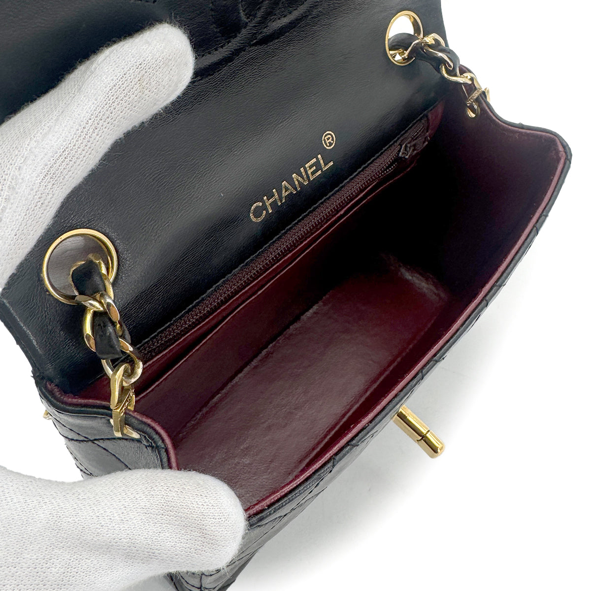 CHANEL VINTAGE MINI SQUARE 17 CHAIN SHOULDER BAG BLACK LAMB SKIN 90266446