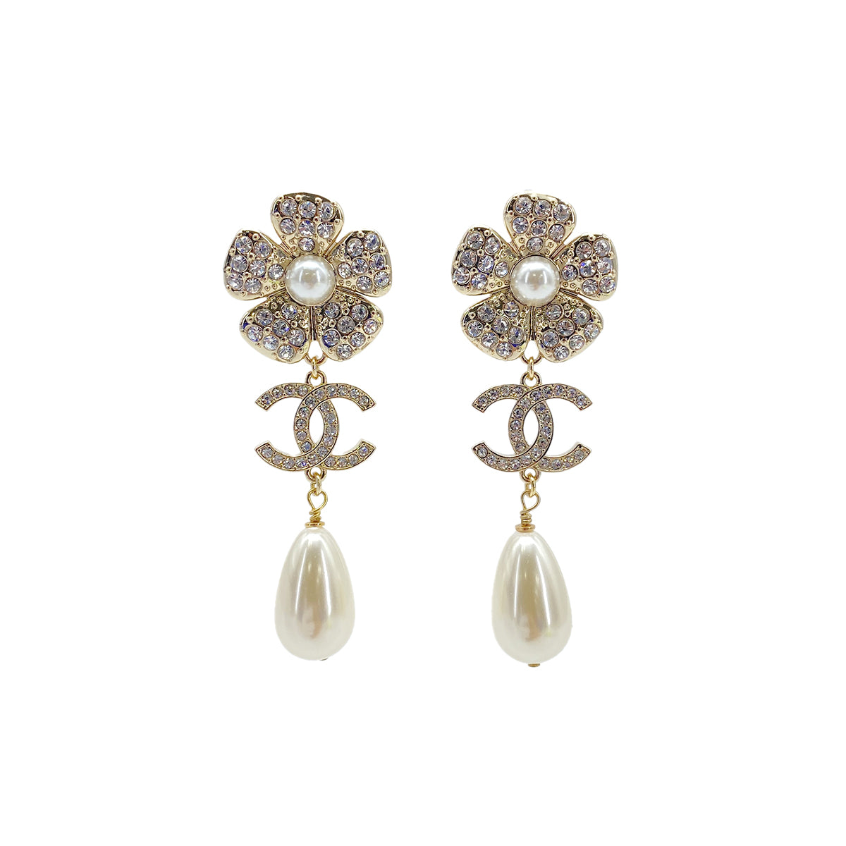 CHANEL EARRINGS COCOMARK SWING FAUX PEARL RHINESTONE ACCESSORY B23C 90266447