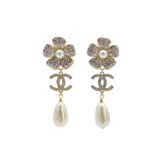 CHANEL EARRINGS COCOMARK SWING FAUX PEARL RHINESTONE ACCESSORY B23C 90266447