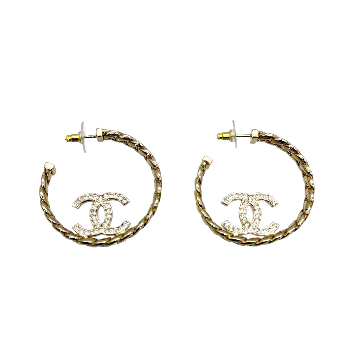 CHANEL EARRINGS HOOP COCOMARK RHINESTONE ACCESSORY B24P 90266448