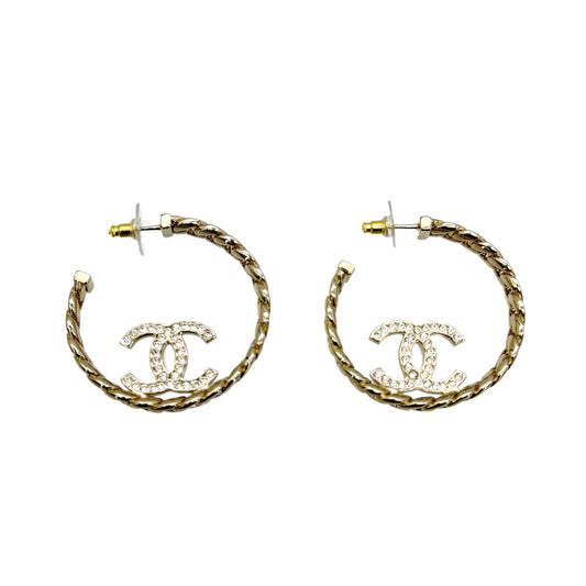 CHANEL EARRINGS HOOP COCOMARK RHINESTONE ACCESSORY B24P 90266448