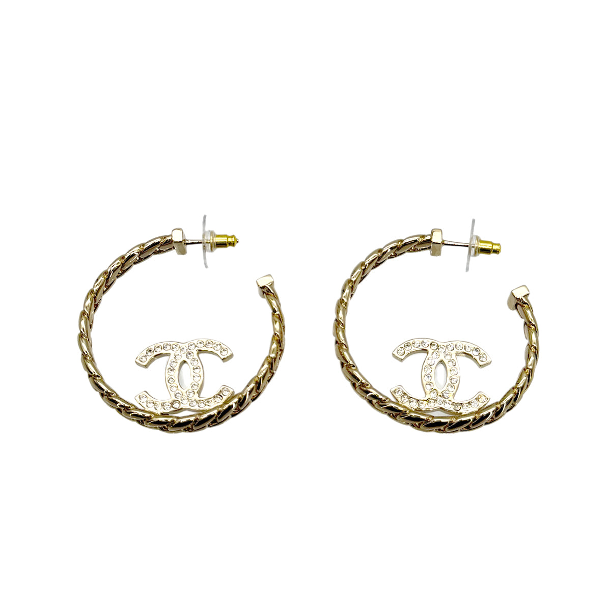 CHANEL EARRINGS HOOP COCOMARK RHINESTONE ACCESSORY B24P 90266448