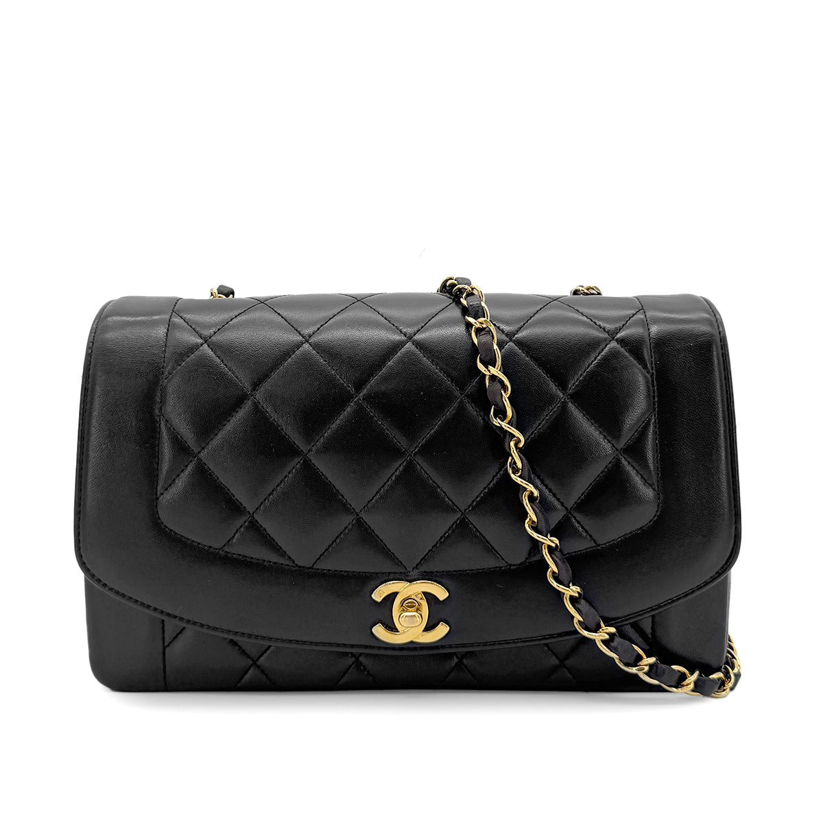 CHANEL VINTAGE DIANA MEDIUM CHAIN SHOULDER BAG BLACK LAMB SKIN 90266709