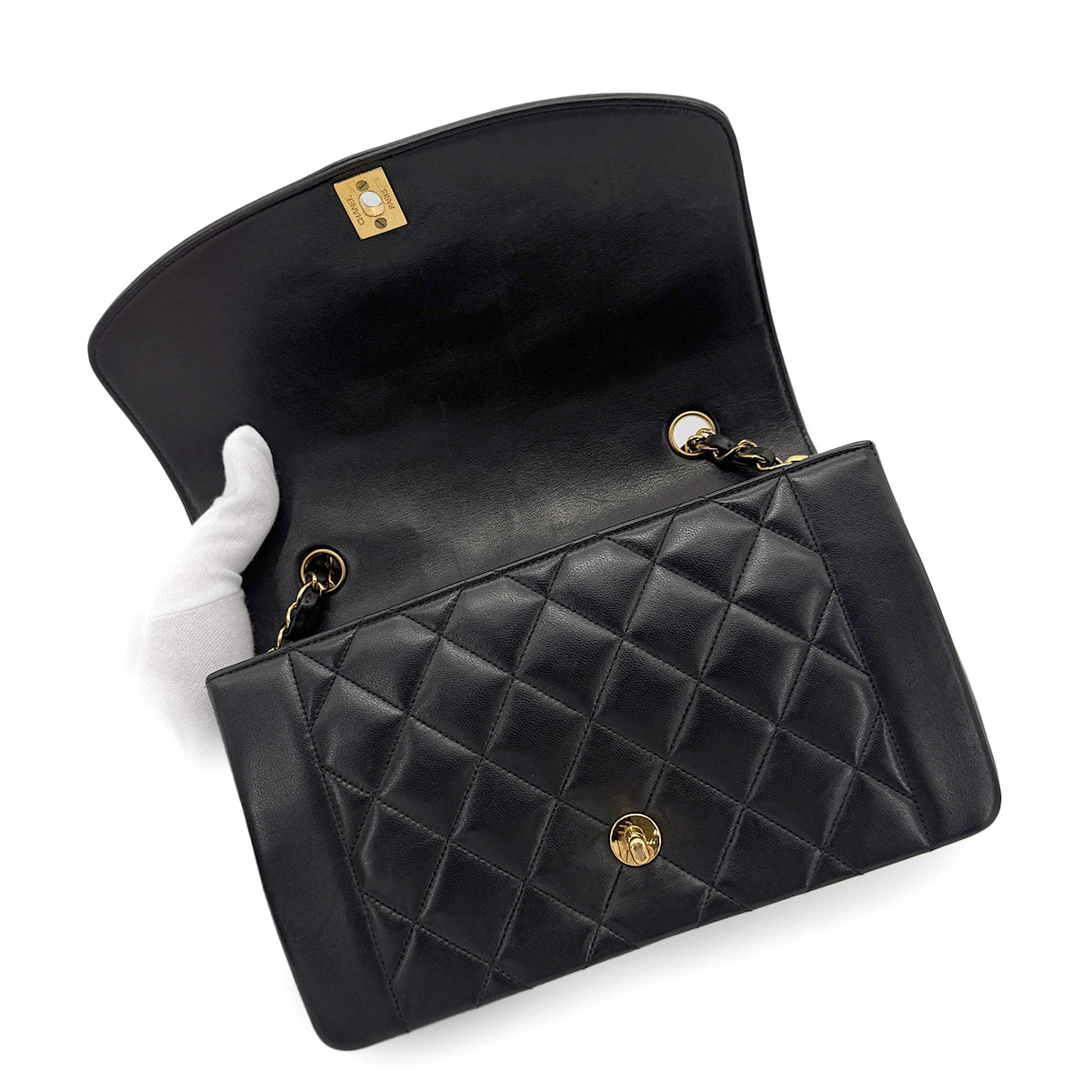 CHANEL VINTAGE DIANA MEDIUM CHAIN SHOULDER BAG BLACK LAMB SKIN 90266709