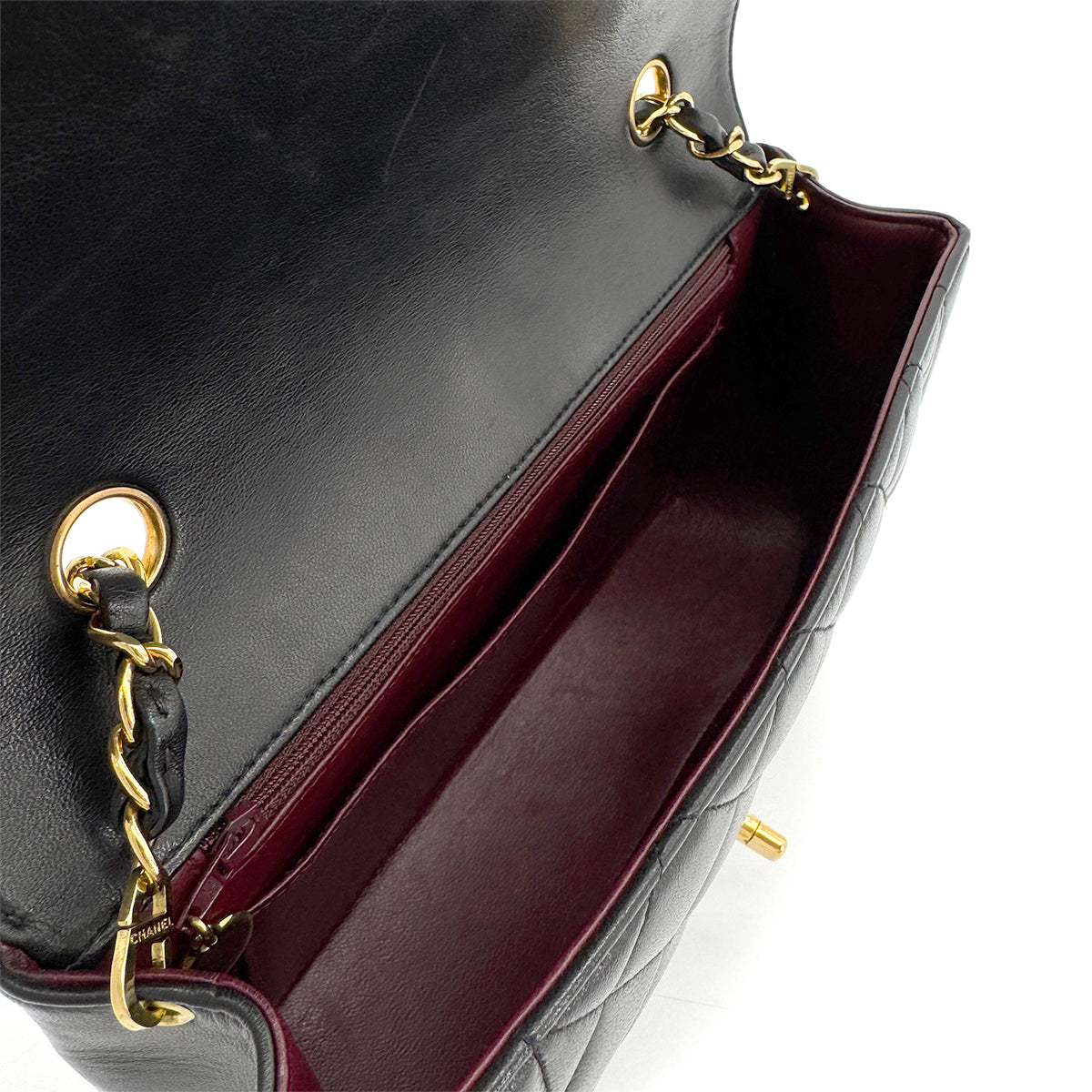 CHANEL VINTAGE DIANA MEDIUM CHAIN SHOULDER BAG BLACK LAMB SKIN 90266709