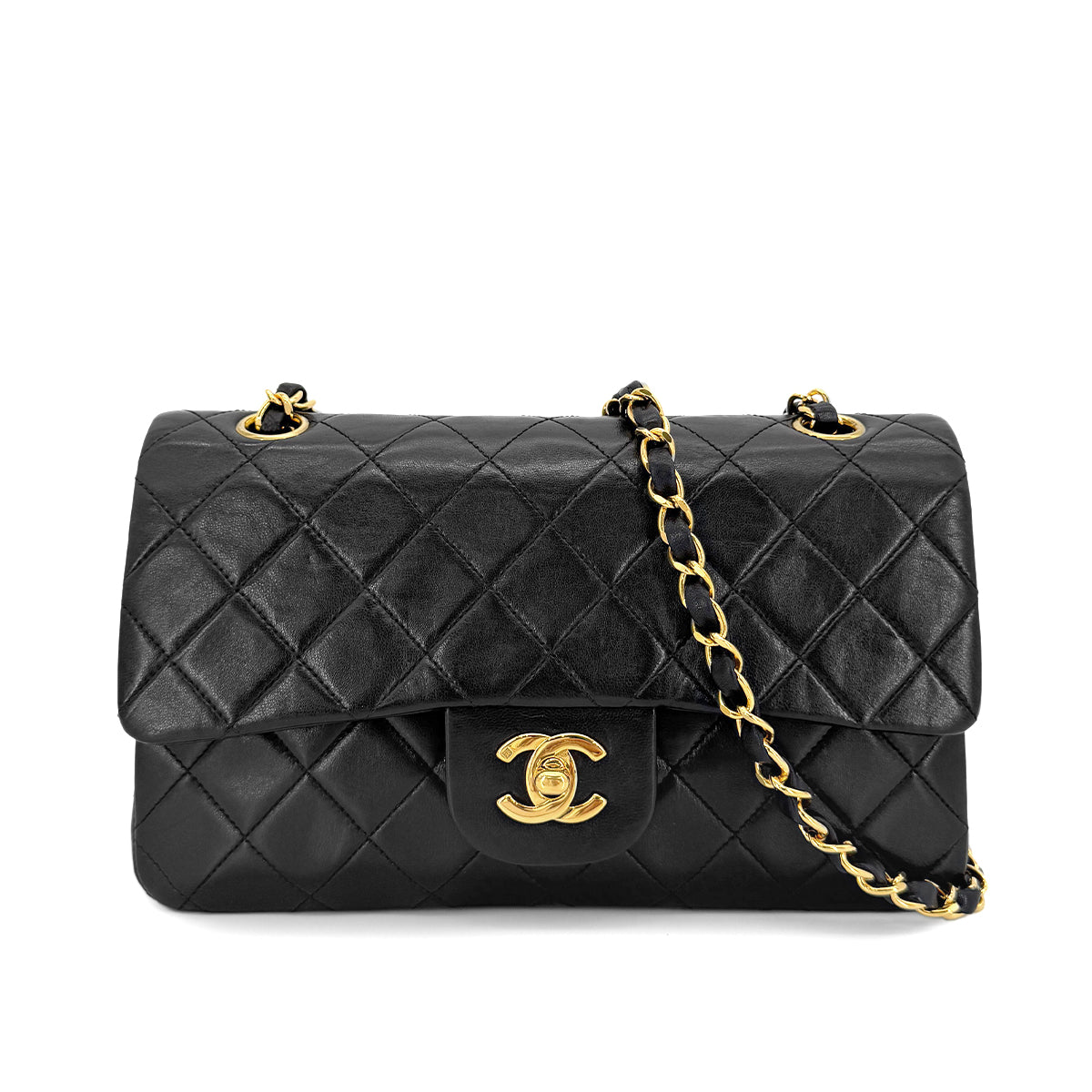 CHANEL VINTAGE CLASSIC FLAP SMALL CHAIN SHOULDER BAG BLACK LAMB SKIN 90266712