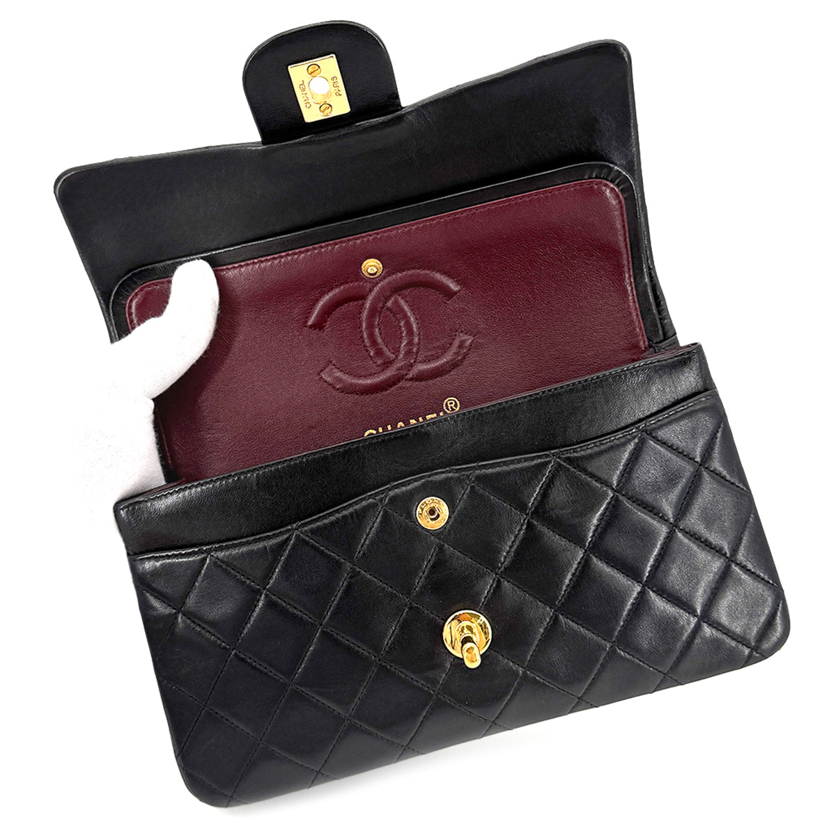 CHANEL VINTAGE CLASSIC FLAP SMALL CHAIN SHOULDER BAG BLACK LAMB SKIN 90266712