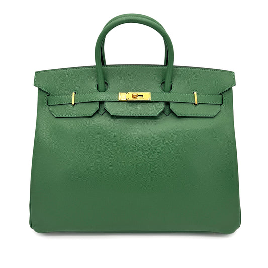 HERMES BIRKIN 40 GREEN COUCHEVEL HAND BAG □G GHW 90266714