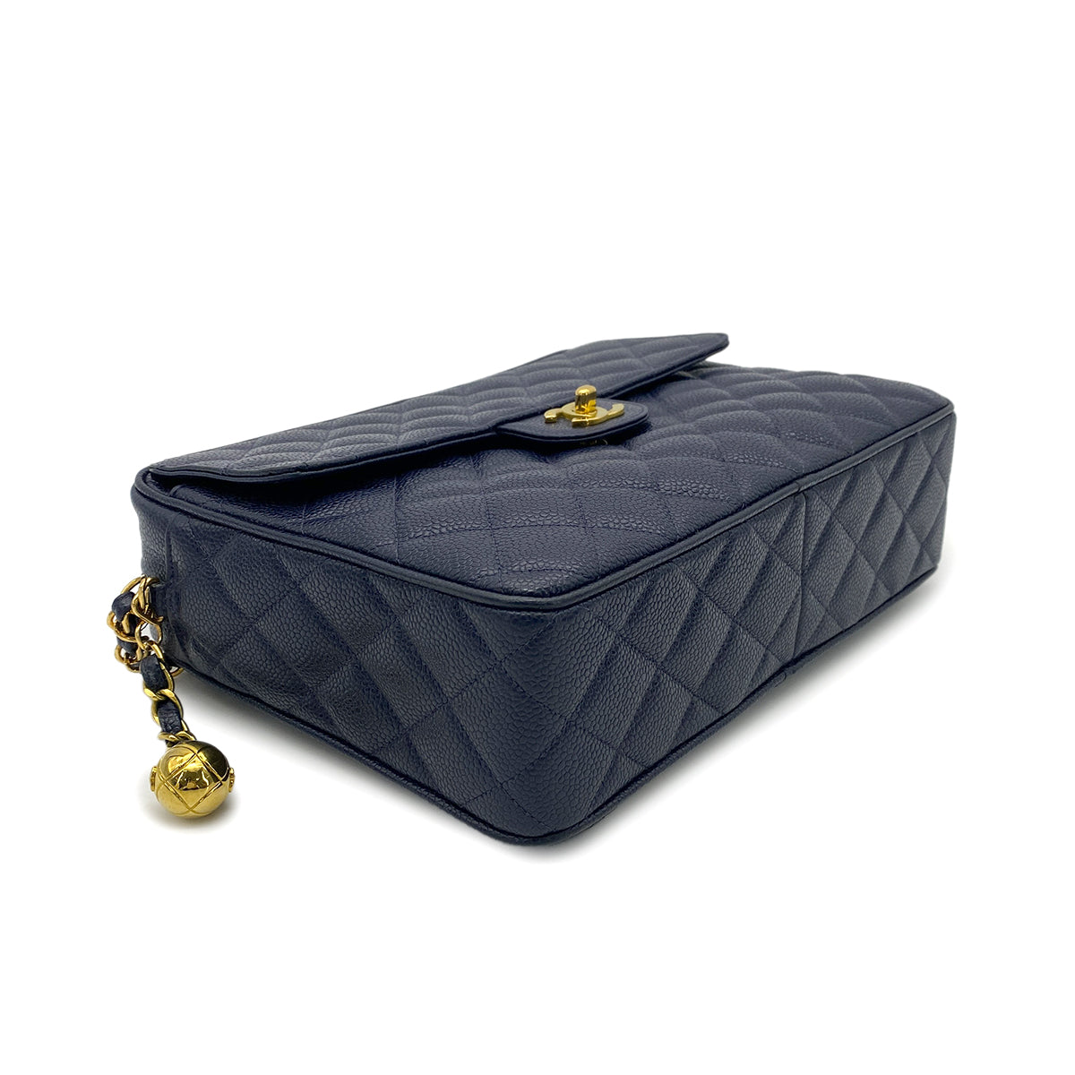 CHANEL VINTAGE MATELASSE CHAIN SHOULDER BAG NAVY CAVIAR SKIN 90266716